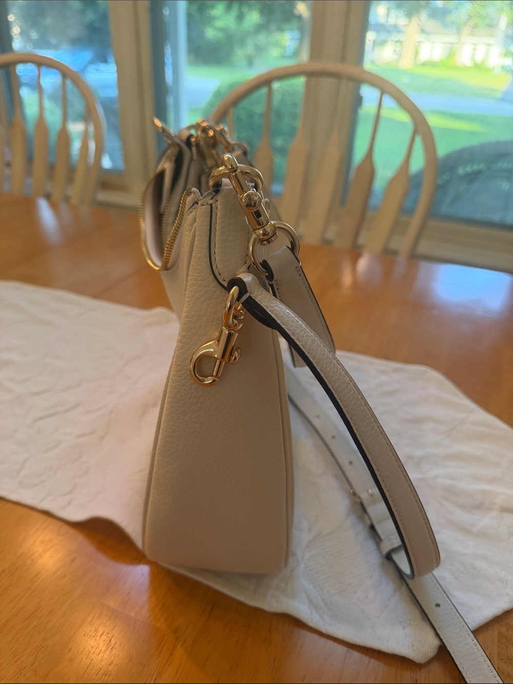 Coach Chalk Pebble Leather Shoulder Bag with Red Cherry Charm - Picture 6 of 11
